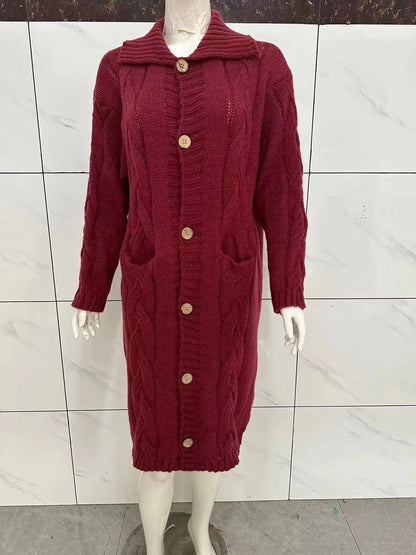 Cable Knit Turn Down Collar Cardigan in 9 Colors
