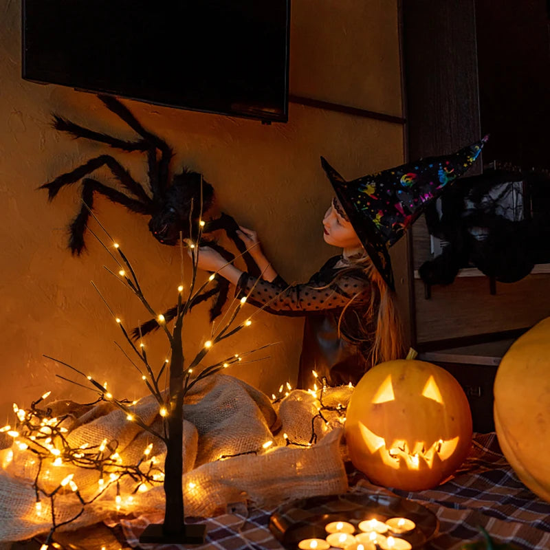 Halloween LED Birch Tree Light for Small Decorations.  Great to dis[play children's handmade Halloween items
