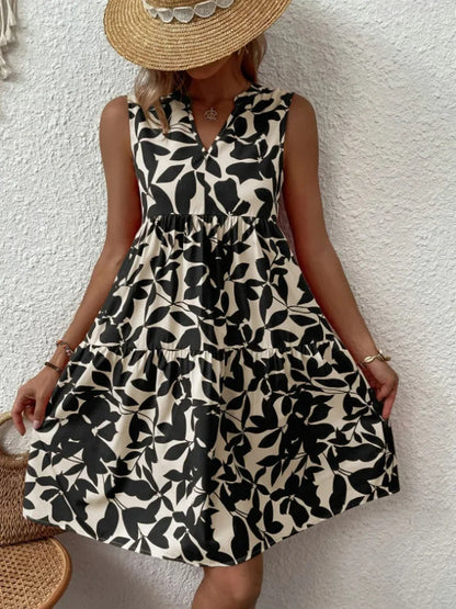 Sizes to 2XL, Boho Print Mini Dress, Sleeveless V Neck, A Line Tank Dress Casual Loose Oversize