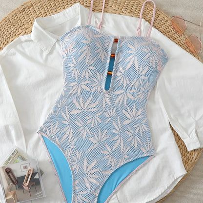 Bohemian Style One-Piece Swimsuit Backless Adjustable Spaghetti Strap Design