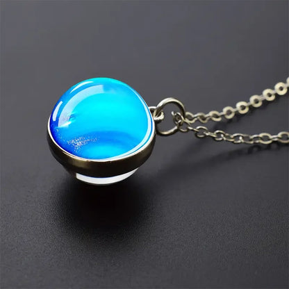 Double-Sided Galaxy Planet Glass Ball Pendant Necklace Sun Earth Moon Mars Galaxy Necklaces