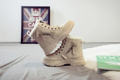 Short Snow Boots, Anti‑Slip, Warm Fur Lined, Lace-Up Casual Ankle Boots, Come in Black, White, Tan