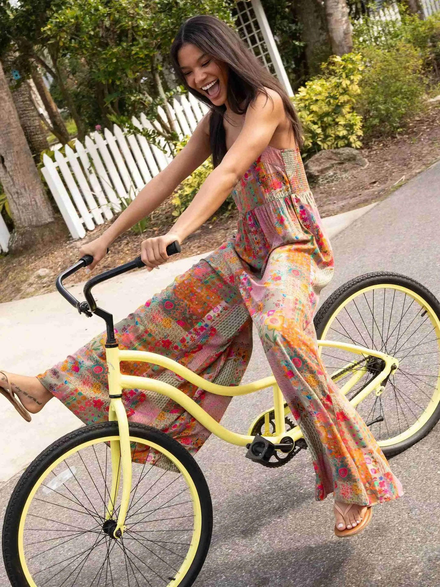 Sizes to 5XL,  Wide Strap, Square Neck, Printed, Loose Wide Leg Jumpsuit