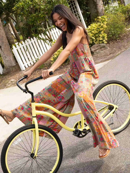 Sizes to 5XL,  Wide Strap, Square Neck, Printed, Loose Wide Leg Jumpsuit