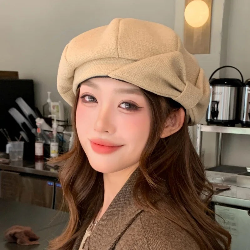 Retro Beret - Bow Detail Cloud-like Soft Fit for Large Head