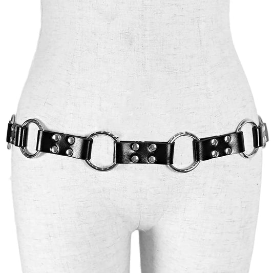 Gothic Pu Leather Harness Waist Belt Punk Waist Belt Straps Holding Metal rings