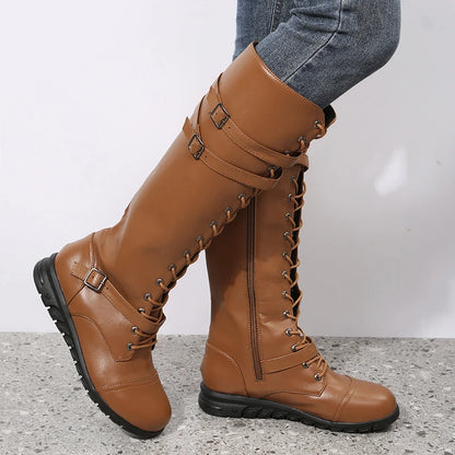 Boho Knee-High Lace-Up Boots, Also in Black and Dark Brown