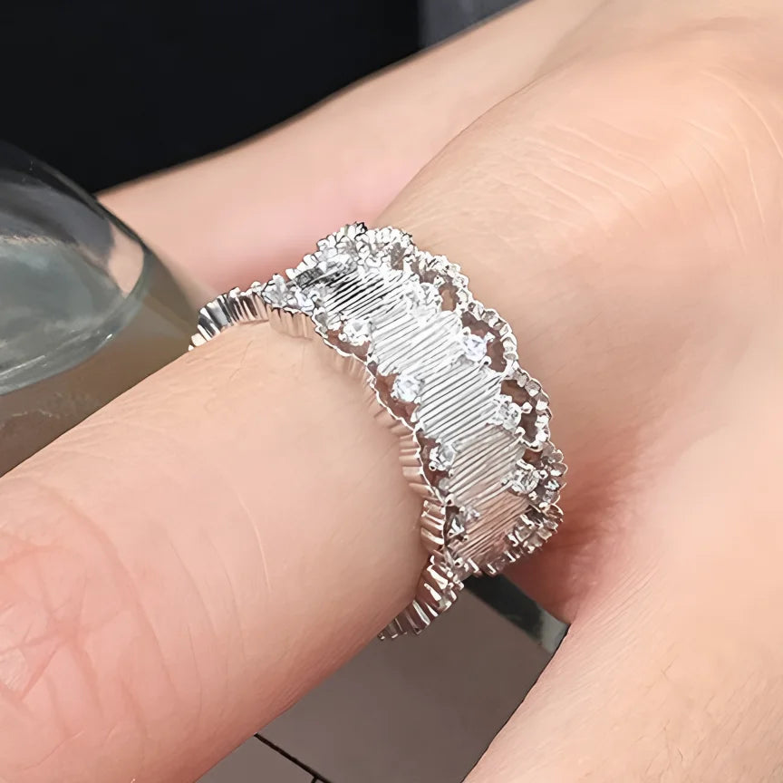 Sterling Silver Rings INS Fashion Vintage Hollow Lines  Adjustable  Jewelry
