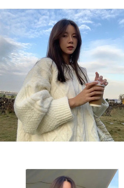 Thick Warm Cable Knit Oversized Pullover Sweater, 2 Colors