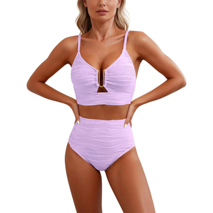 Sizes to XXL, 2 Piece Bikini,  Wire U Cutout in top,  High Waisted,  Variety of Colors