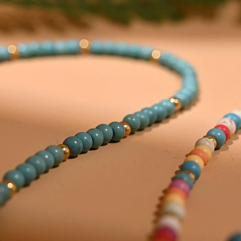 4mm Colorful Stone Choker Necklace Round Charm Pendant with interesting Clasp