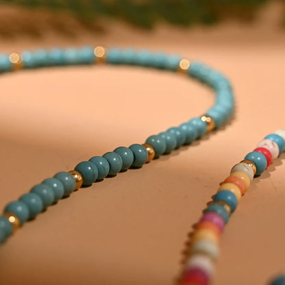 4mm Colorful Stone Choker Necklace Round Charm Pendant with interesting Clasp