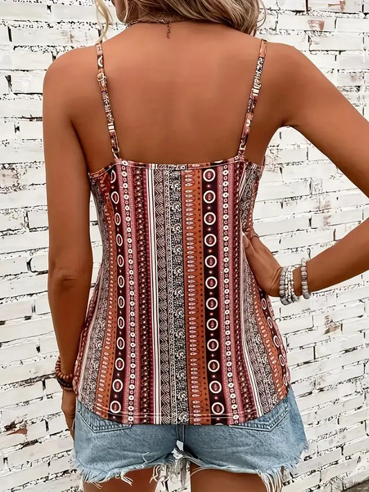 V-neck twisted front camisole top. Made of polyester fabric with spaghetti straps.  Available in 7 colors