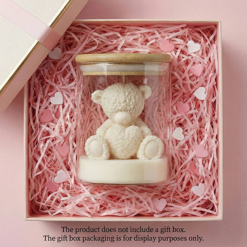 Cute Teddy Bear Scented Candle Glass Jar Soy Wax Aromatherapy