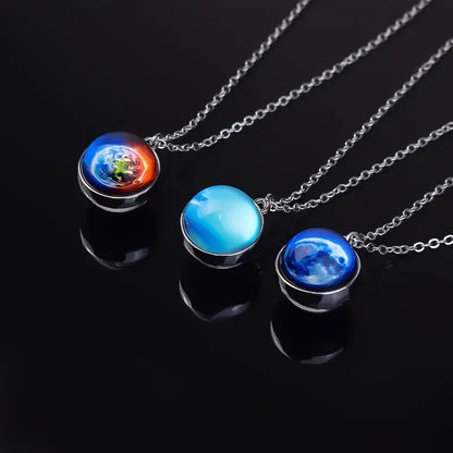 Double-Sided Galaxy Planet Glass Ball Pendant Necklace Sun Earth Moon Mars Galaxy Necklaces