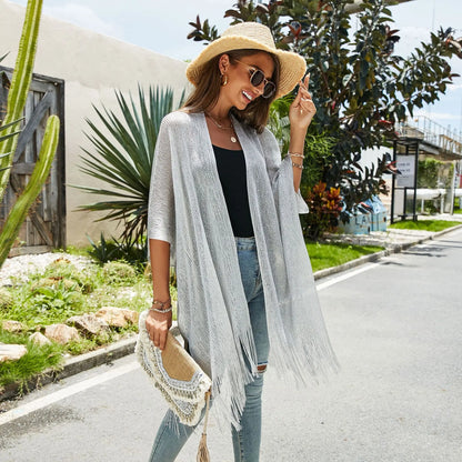 Women's Tops Loose Tassels Coverups Beach Swim Bikini Kimono Cardigan Bathing Suit Cover Ups Blouse for Swimwear Resort Wear