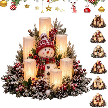 Christmas Lighted Table Centerpiece, Flameless Candle Glow, 8 Designs