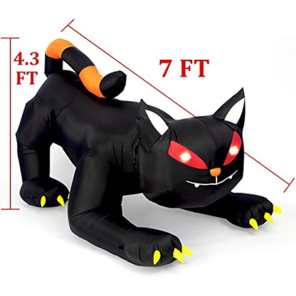 Halloween Inflatable 1.8m Black Cat, Moves His Head,  LED Lights Indoor or Outdoor Air-blown Decoration