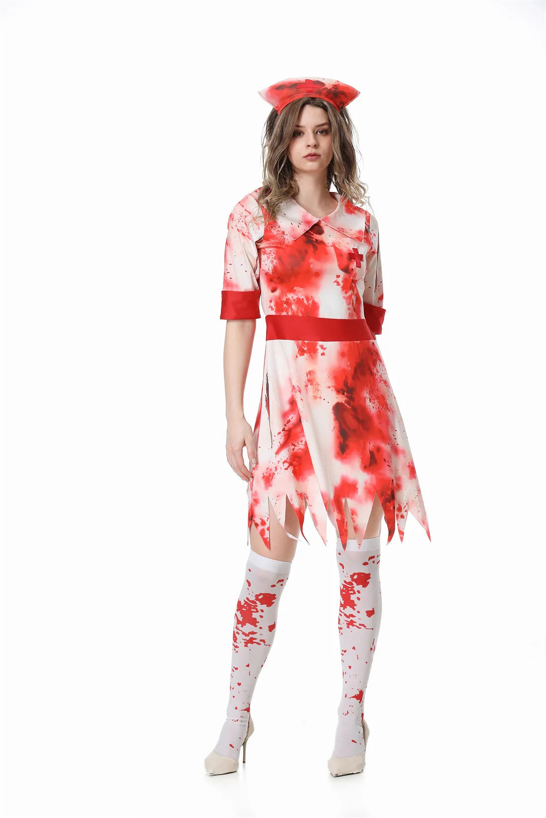 Halloween Scary Nurse Costumes Adult, Horror Bloody Printed Nurse Costume
