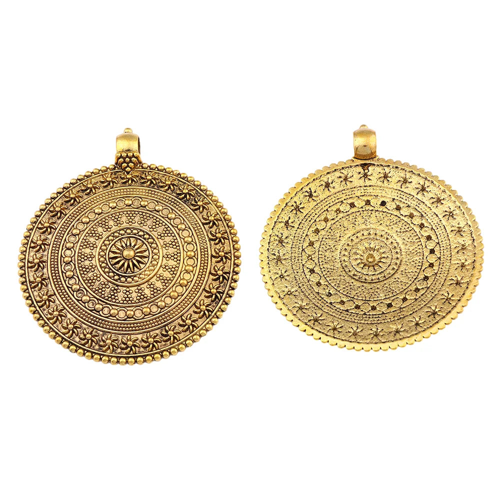 Antique Gold Color Bohemia Flower Round Medallion Charms Pendants for DIY Handmade Necklace Jewelry Making Finding Accessories
