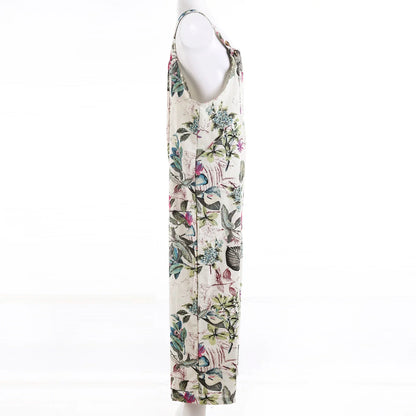 S-3XL Cotton and Linen Jumpsuit Square Neck Sleeveless with Adjustable Straps Casual Loose Overalls with Pockets