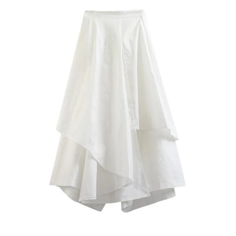 Boho Gothic Irregular Hem Coulottes Sizes to 2XL High Waist White or Black Long Skirts in Brown, Black, and White