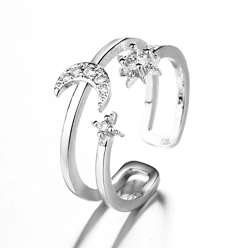 Sterling Silver Rings INS Fashion Vintage Hollow Lines  Adjustable  Jewelry
