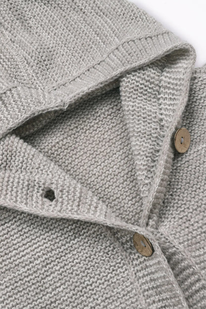 Oversized Gray Waffle Knit Hooded Cardigan Button Front Casual Outerwear