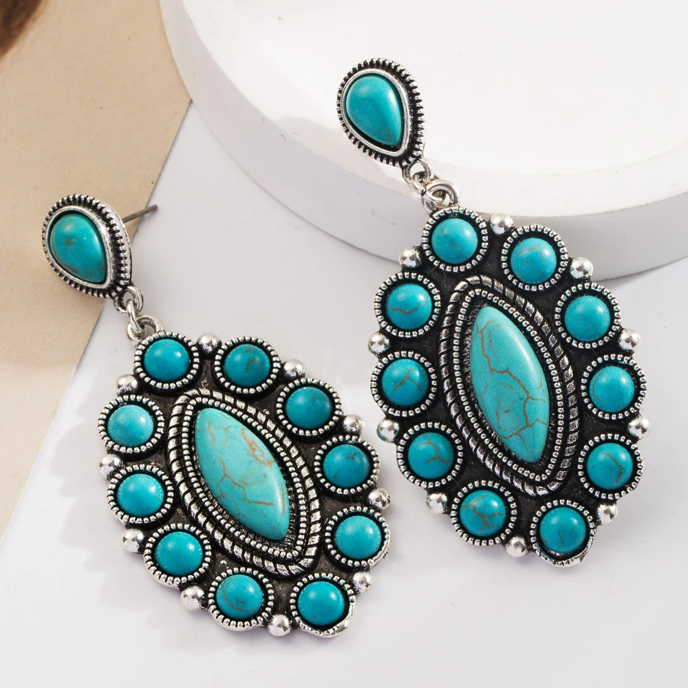 Retro Bohemian Turquoise and Leather Earrings