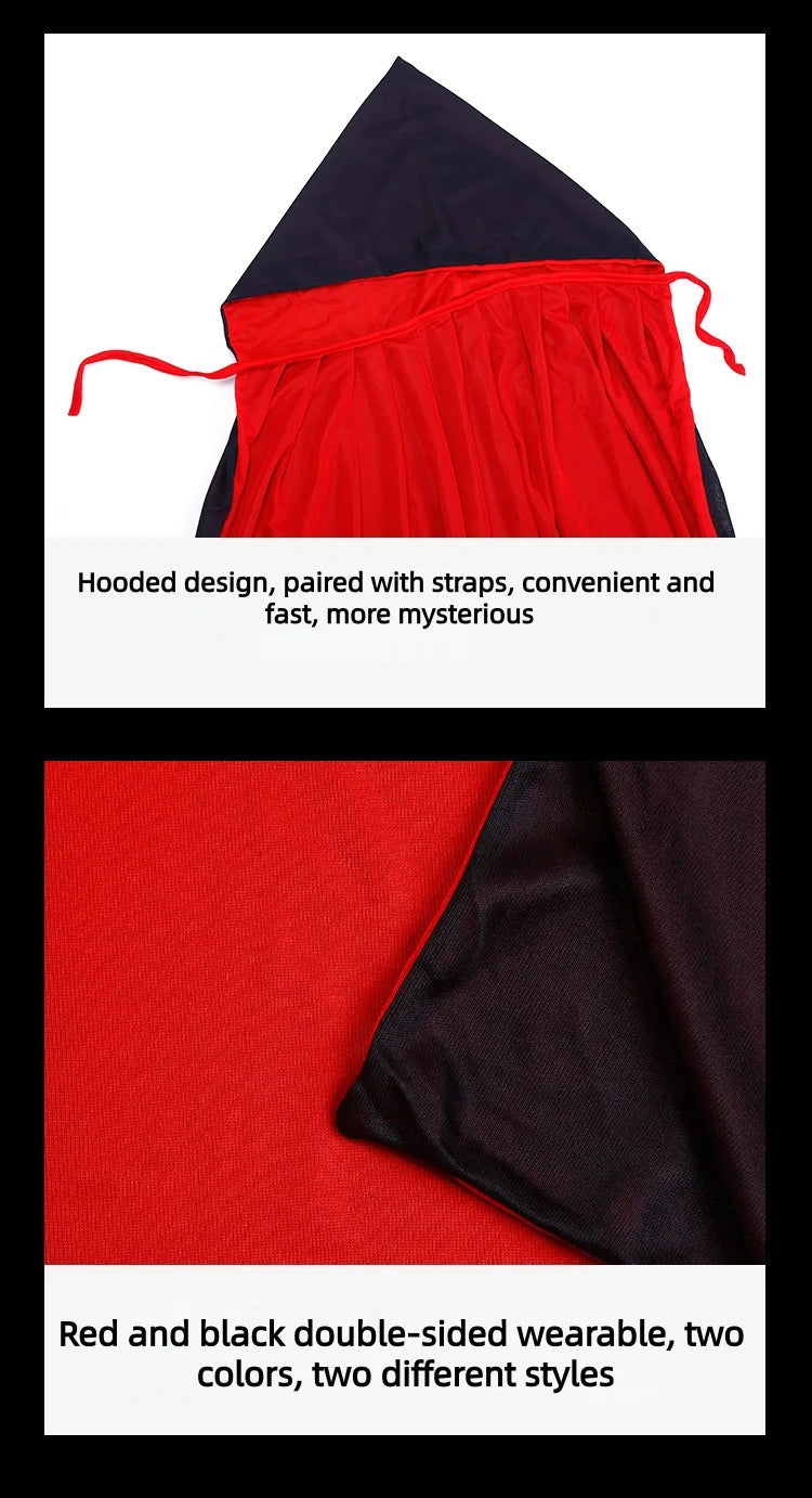Halloween Women/Men's Hooded Cape Black and Red Reversible