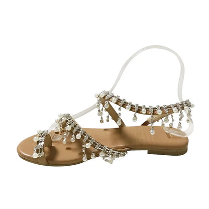 Ladies'  Decorative Pearl Sandals with Ankle Straps and Open Toes. Casual or Dressy and Lightweight
