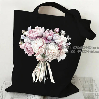 Aesthetics Peony Graphic Canvas Tote Bag . ALSO GREAT FOR GIFT BAG---WHY USE PAPER????