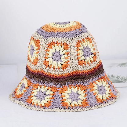 Bright Colored Floweed Crocheted Fisherman Hat