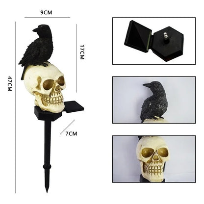Halloween Outdoor Skeleton Light with Crow Sitting on Top
