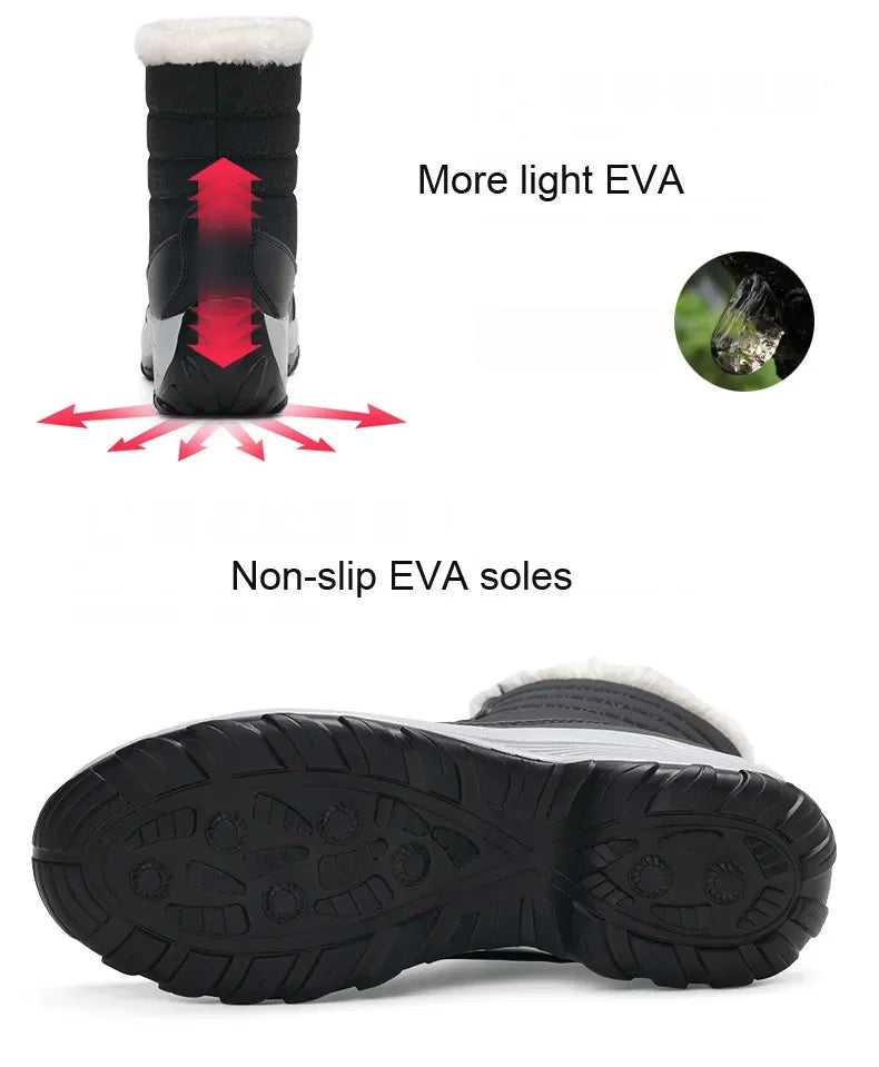 Lightweight Ankle Snow Boots with Slight Platform: Red and White, Tan and White, Navy, and Black