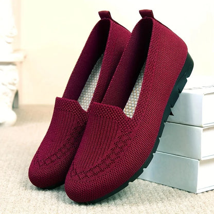 Women's Solid Color Knit Loafers Lightweight,  Anti Slip Flat Shoes for Casual Wear, Come in 4 colors