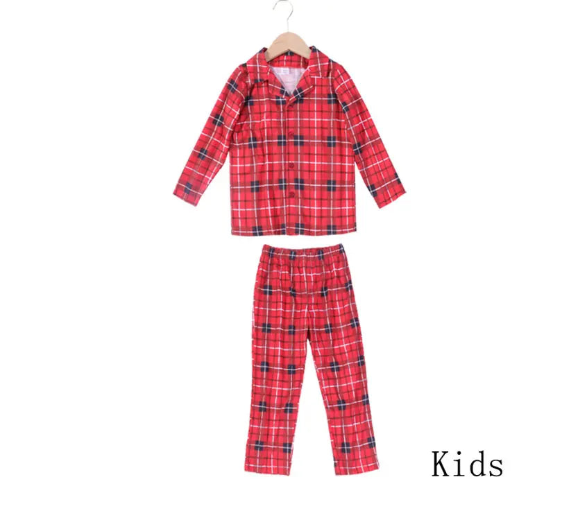 Family Christmas Pajamas Matching Sets Adult And Kids Red Plaid Button Shirts Tops+Pants Baby Romper Dog Pajamas too!!