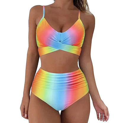 Sizes to 2XL, 12 Colors, Slimming Bikini Set, High Waisted Swimwear, 2 Pieces