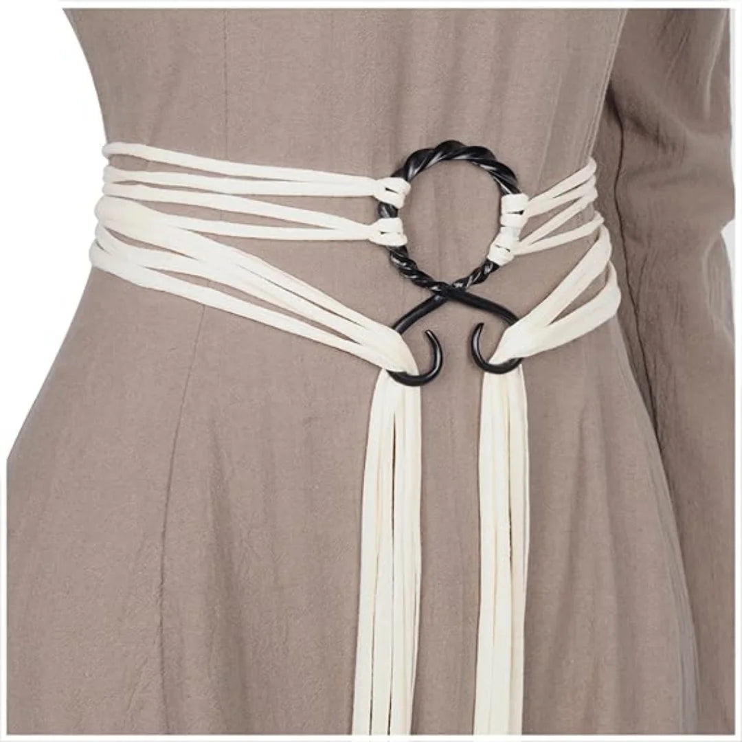 Vintage Boho Rope Knot Belt Medieval Victorian Metal Ring Waist Buckle  Various ways to tie