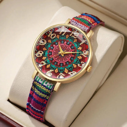 Boho Vintage Print, PU Strap, Quartz Watch (No Box) Various designs