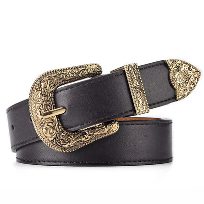 Vintage Carved Needle Buckle Belt PU Leather Belt
