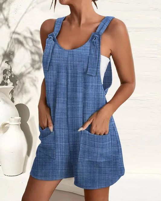Sizes to 2 XL Loose Jumpsuit Shorts, Sleeveless with Pockets, Solids and Prints