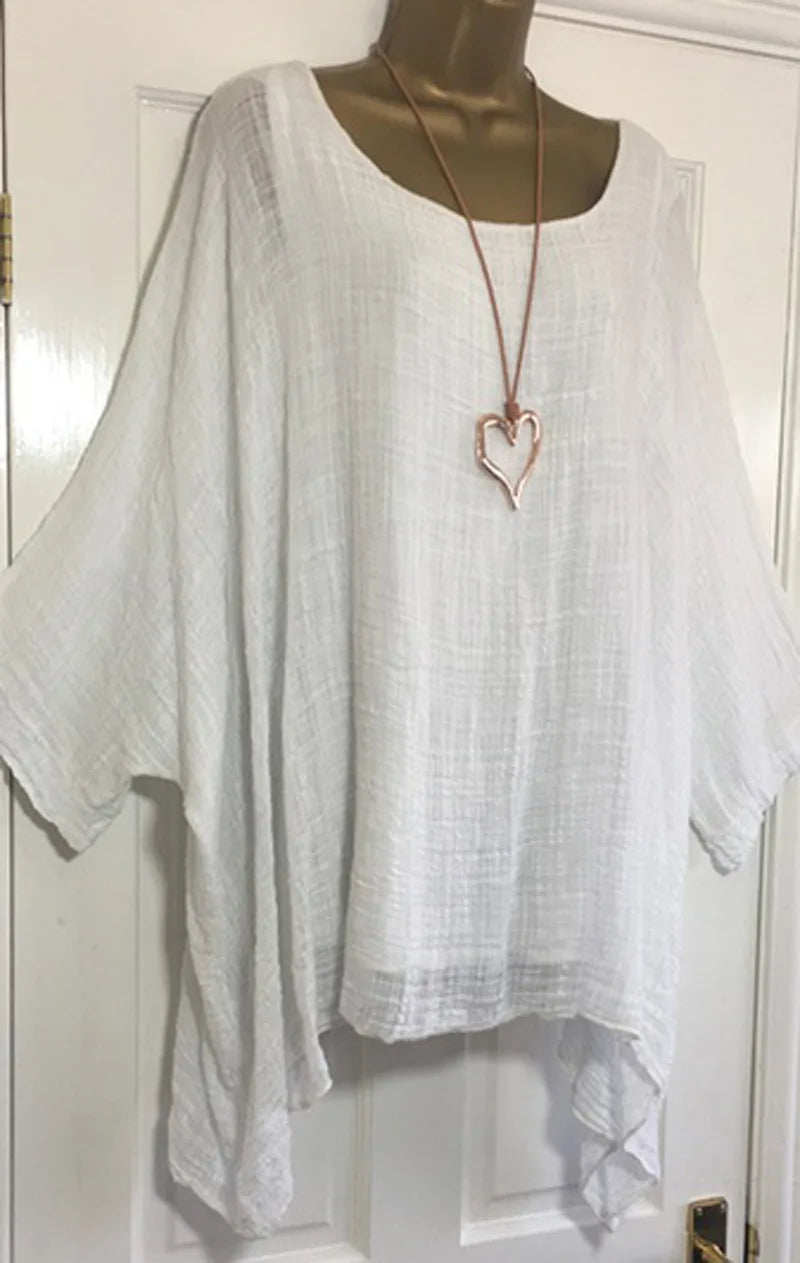 Batwing Sleeves Solid Color Loose O-Neck 3/4 Sleeve Casual in 7 Colors