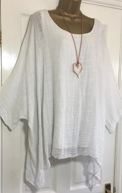 Batwing Sleeves Solid Color Loose O-Neck 3/4 Sleeve Casual in 7 Colors