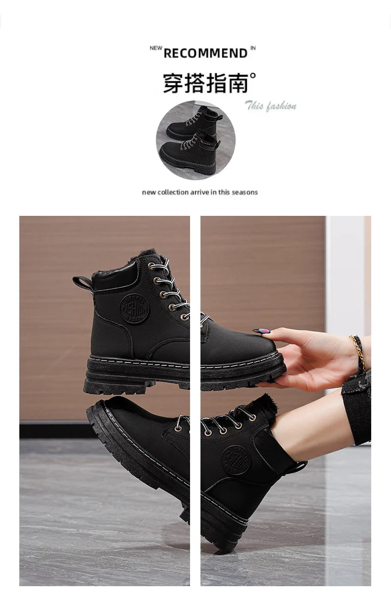 High Top Work Boots, Thick Soled, Lace-Up, Anti-Slip Warm Waterproof Women's Boots in Black and Marigold