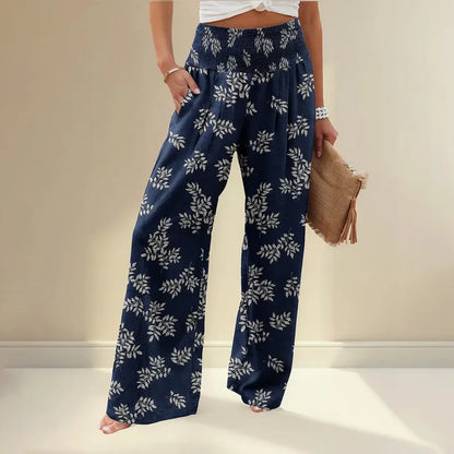 Sizes to 5XL  Bohemian Floral printed, wide leg pants, elastic waist, casual pants with pockets