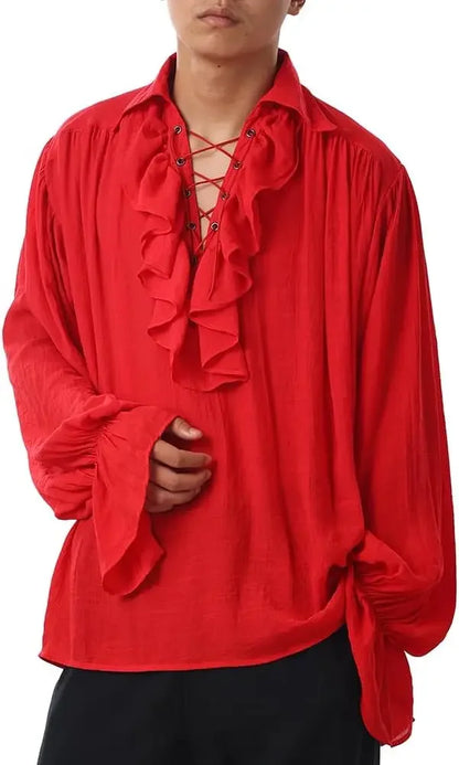 Medieval Halloween Costume Shirts, Autumn Casual Shirts, Steampunk,  Long Ruffled  Sleeve, Gothic Shirt