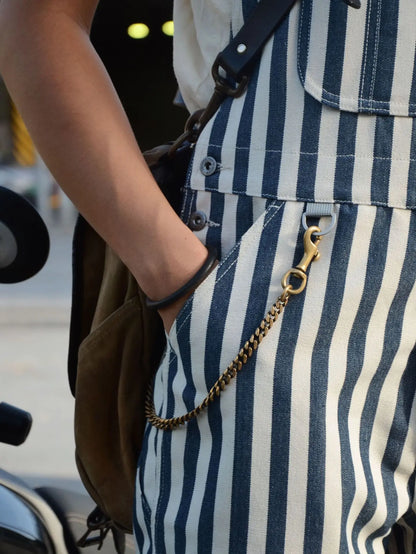 Sizes to 2XL American Retro Striped Denim Overalls Classic Fit Workwear Pants