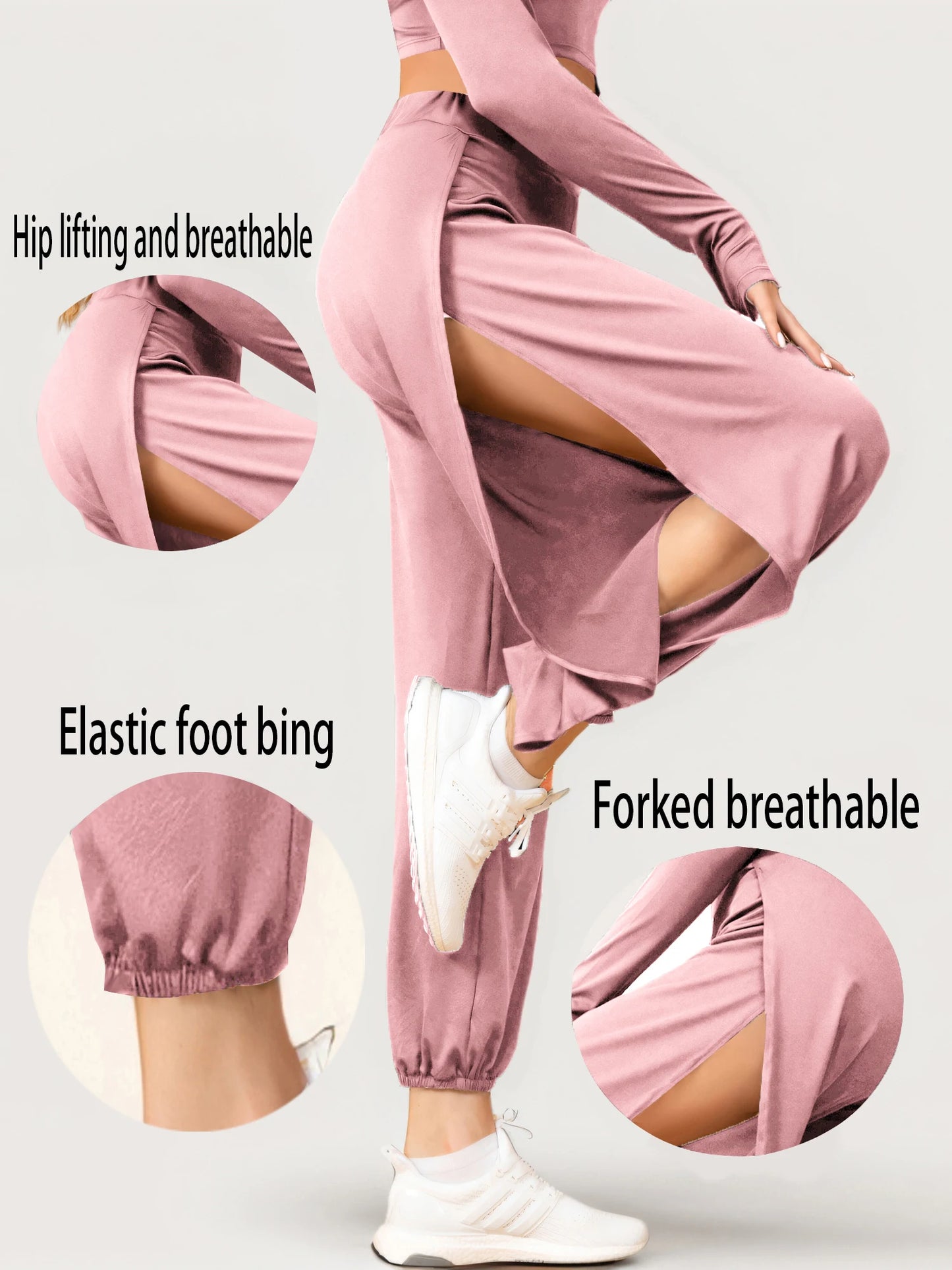 Boho Pants Elastic Waist Women's High Split Hippy Casual Pants, High Waisted