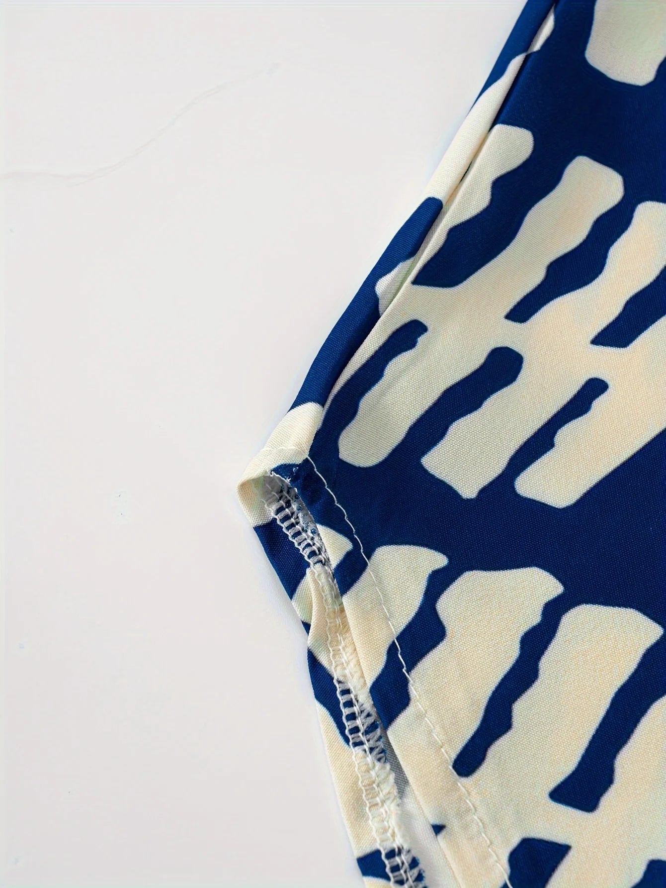 Sizes to XXL Long Sleeve Casual Dress, Blue and White Geometric Print, Button Down A Line Dress